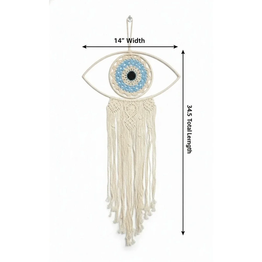 Large Boho Evil Eye Dreamcatcher Wall‎ Hanging Macrame Tapestry Blue Black Cream